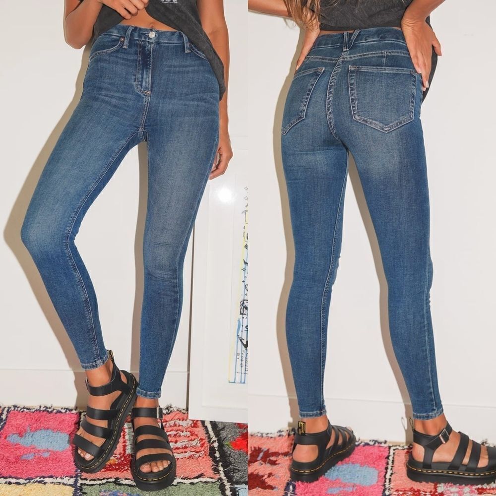 We The Free People Krissy Super High Waist Skinny Jeans in Medium Wash
